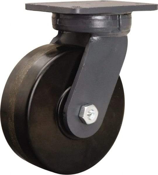 Hamilton - 8" Diam x 3" Wide x 10-1/2" OAH Top Plate Mount Swivel Caster - Phenolic, 3,000 Lb Capacity, Straight Roller Bearing, 5-1/4 x 7-1/4" Plate - Benchmark Tooling