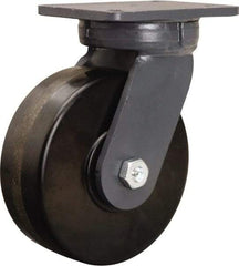 Hamilton - 8" Diam x 3" Wide x 10-1/2" OAH Top Plate Mount Swivel Caster - Phenolic, 3,000 Lb Capacity, Straight Roller Bearing, 5-1/4 x 7-1/4" Plate - Benchmark Tooling