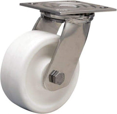 Hamilton - 5" Diam x 2" Wide x 6-1/2" OAH Top Plate Mount Swivel Caster - Polyolefin, 650 Lb Capacity, Delrin Bearing, 3-3/4 x 4-1/2" Plate - Benchmark Tooling