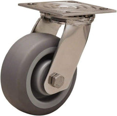 Hamilton - 5" Diam x 2" Wide x 6-1/2" OAH Top Plate Mount Swivel Caster - Rubber Mold on Polyolefin, 350 Lb Capacity, Delrin Bearing, 3-3/4 x 4-1/2" Plate - Benchmark Tooling