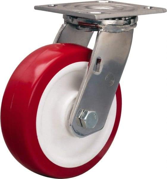 Hamilton - 6" Diam x 2" Wide x 7-1/2" OAH Top Plate Mount Swivel Caster - Polyurethane Mold on Polypropylene, 800 Lb Capacity, Delrin Bearing, 3-3/4 x 4-1/2" Plate - Benchmark Tooling