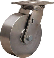 Hamilton - 6" Diam x 2" Wide x 7-1/2" OAH Top Plate Mount Swivel Caster - Forged Steel, 800 Lb Capacity, Delrin Bearing, 3-3/4 x 4-1/2" Plate - Benchmark Tooling
