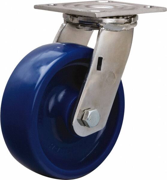Hamilton - 6" Diam x 2" Wide x 7-1/2" OAH Top Plate Mount Swivel Caster - Polyurethane, 800 Lb Capacity, Delrin Bearing, 3-3/4 x 4-1/2" Plate - Benchmark Tooling
