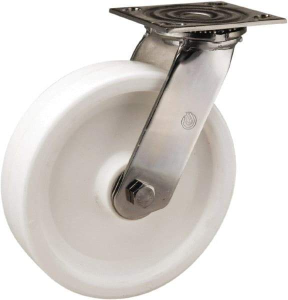 Hamilton - 8" Diam x 2" Wide x 9-1/2" OAH Top Plate Mount Swivel Caster - Polyolefin, 800 Lb Capacity, Delrin Bearing, 3-3/4 x 4-1/2" Plate - Benchmark Tooling