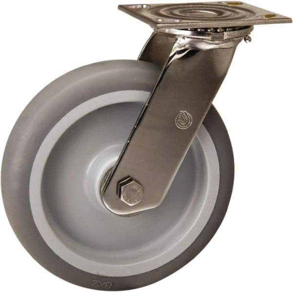 Hamilton - 8" Diam x 2" Wide x 9-1/2" OAH Top Plate Mount Swivel Caster - Rubber Mold on Polyolefin, 500 Lb Capacity, Delrin Bearing, 3-3/4 x 4-1/2" Plate - Benchmark Tooling