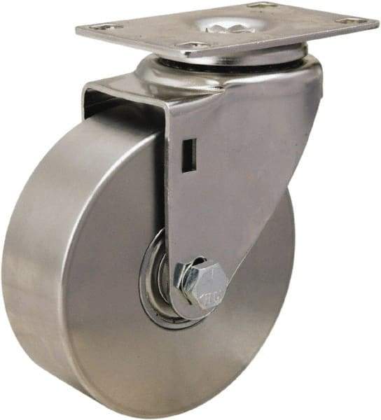 Hamilton - 4" Diam x 1-3/8" Wide x 5-1/8" OAH Top Plate Mount Swivel Caster - Forged Steel, 325 Lb Capacity, Stainless Steel Precision Ball Bearing, 2-3/8 x 3-5/8" Plate - Benchmark Tooling