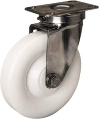 Hamilton - 5" Diam x 1-3/8" Wide x 6-1/4" OAH Top Plate Mount Swivel Caster - Polyolefin, 300 Lb Capacity, Plain Bore Bearing, 2-3/8 x 3-5/8" Plate - Benchmark Tooling