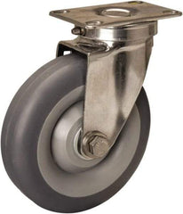 Hamilton - 5" Diam x 1-3/8" Wide x 6-1/4" OAH Top Plate Mount Swivel Caster - Rubber Mold on Polyolefin, 275 Lb Capacity, Delrin Bearing, 2-3/8 x 3-5/8" Plate - Benchmark Tooling