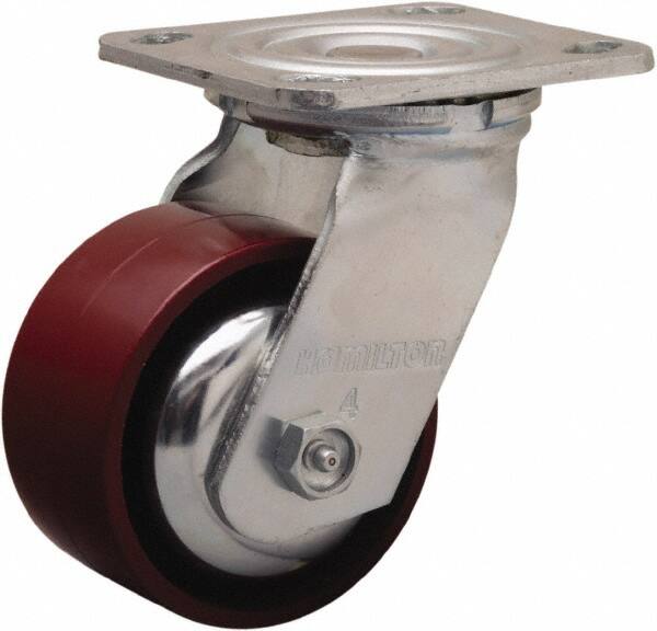 Hamilton - 4" Diam x 2" Wide x 5-5/8" OAH Top Plate Mount Swivel Caster - Cast Iron, 900 Lb Capacity, Sealed Precision Ball Bearing, 4 x 4-1/2" Plate - Benchmark Tooling