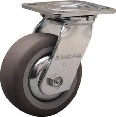 Hamilton - 5" Diam x 2" Wide x 6-1/2" OAH Top Plate Mount Swivel Caster - Rubber Mold on Polyolefin, 350 Lb Capacity, Straight Roller Bearing, 4 x 4-1/2" Plate - Benchmark Tooling