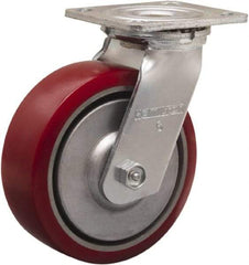 Hamilton - 6" Diam x 2" Wide x 7-1/2" OAH Top Plate Mount Swivel Caster - Polyurethane on Aluminum, 900 Lb Capacity, Straight Roller Bearing, 4 x 4-1/2" Plate - Benchmark Tooling