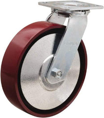 Hamilton - 8" Diam x 2" Wide x 9-1/2" OAH Top Plate Mount Swivel Caster - Cast Iron, 900 Lb Capacity, Sealed Precision Ball Bearing, 4 x 4-1/2" Plate - Benchmark Tooling