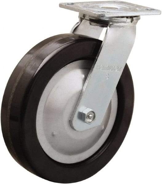 Hamilton - 8" Diam x 2" Wide x 9-1/2" OAH Top Plate Mount Swivel Caster - Phenolic, 1,250 Lb Capacity, Straight Roller Bearing, 4 x 4-1/2" Plate - Benchmark Tooling