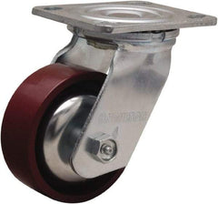 Hamilton - 4" Diam x 1-1/2" Wide x 5-5/8" OAH Top Plate Mount Swivel Caster - Cast Iron, 550 Lb Capacity, Straight Roller Bearing, 4 x 4-1/2" Plate - Benchmark Tooling