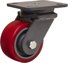 Hamilton - 4" Diam x 2" Wide x 5-5/8" OAH Top Plate Mount Swivel Caster - Polyurethane Mold onto Cast Iron Center, 900 Lb Capacity, Sealed Precision Ball Bearing, 4 x 5" Plate - Benchmark Tooling