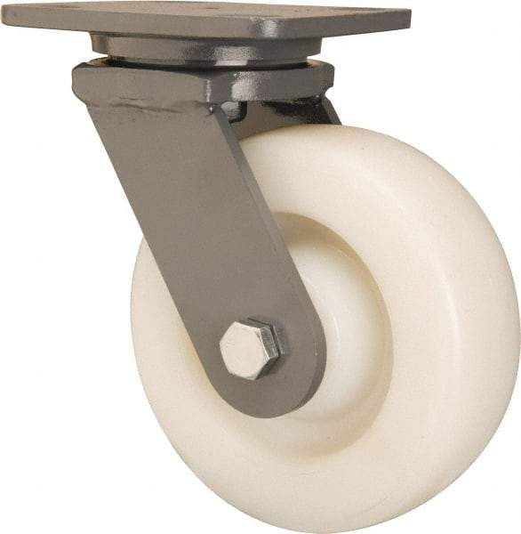 Hamilton - 6" Diam x 2" Wide x 7-1/2" OAH Top Plate Mount Swivel Caster - Nylon, Sealed Precision Ball Bearing, 4 x 5" Plate - Benchmark Tooling