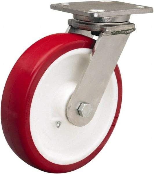 Hamilton - 8" Diam x 2" Wide x 9-1/2" OAH Top Plate Mount Swivel Caster - Polyurethane Mold on Polypropylene, 1,000 Lb Capacity, Delrin Bearing, 4 x 5" Plate - Benchmark Tooling