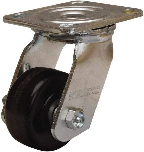 Hamilton - 3-1/4" Diam x 1-1/2" Wide x 5-1/4" OAH Top Plate Mount Swivel Caster - Phenolic, 550 Lb Capacity, Straight Roller Bearing, 4 x 4-1/2" Plate - Benchmark Tooling