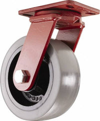 Hamilton - 8" Diam x 3" Wide x 10-1/4" OAH Top Plate Mount Swivel Caster - Polyurethane, 3,200 Lb Capacity, Sealed Precision Ball Bearing, 4-1/2 x 6-1/2" Plate - Benchmark Tooling