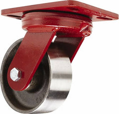 Hamilton - 5" Diam x 2" Wide x 6-3/4" OAH Top Plate Mount Swivel Caster - Forged Steel, 2,000 Lb Capacity, Sealed Precision Ball Bearing, 4-1/2 x 6-1/2" Plate - Benchmark Tooling