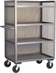Jamco - 3,000 Lb Capacity, 4 Shelf, 3-Sided Steel Mesh Stock Truck - 30" Long x 48" Wide x 57" High, 6" Diam Phenolic Wheels - Benchmark Tooling
