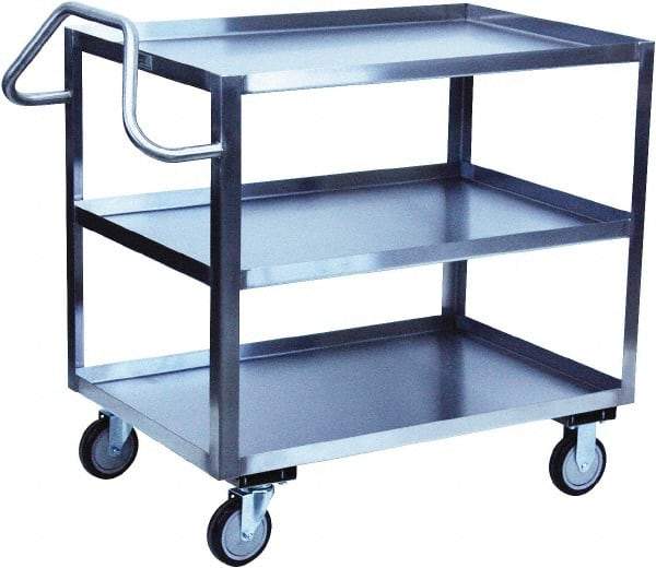 Jamco - 1,200 Lb Capacity, 48" Wide x 30" Long x 35" High Shelf Cart - 3 Shelf, Stainless Steel, 2 Rigid/2 Swivel Casters - Benchmark Tooling