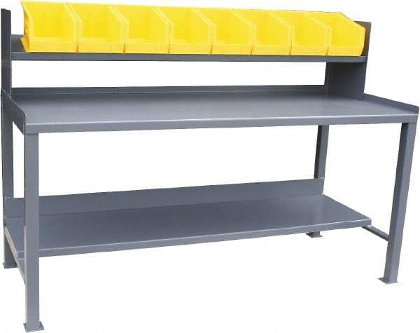 Jamco - 72 Wide x 36" Deep x 48" High, 12 Gauge Steel Heavy-Duty Workbench with Sloped Riser & Bins - 12 Gauge Steel Top, Fixed Legs, Gray - Benchmark Tooling