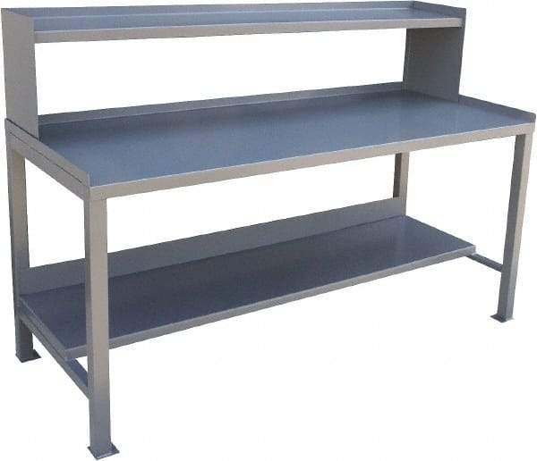 Jamco - 72 Wide x 30" Deep x 48" High, 12 Gauge Steel Heavy-Duty Workbench with Riser - 12 Gauge Steel Top, Fixed Legs, Gray - Benchmark Tooling