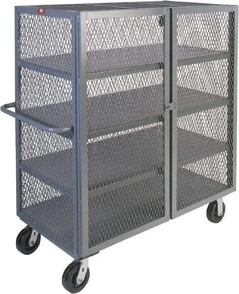 Jamco - 3,000 Lb Capacity, 4 Shelf, 4-Sided Steel Mesh Security Truck - 24" Long x 60" Wide x 57" High, 6" Diam Phenolic Wheels - Benchmark Tooling