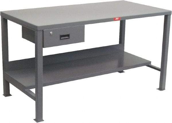 Jamco - 60 Wide x 30" Deep x 34" High, 12 Gauge Steel Heavy-Duty Workbench with Drawer - 12 Gauge Steel Top, Fixed Legs, Gray - Benchmark Tooling