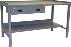 Jamco - 60 Wide x 30" Deep x 34" High, 12 Gauge Steel Heavy-Duty Workbench with Drawer - 12 Gauge Steel Top, Fixed Legs, Gray - Benchmark Tooling