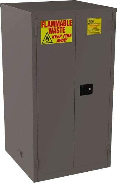 Jamco - 2 Door, 2 Shelf, Yellow Steel Double Wall Safety Cabinet for Flammable and Combustible Liquids - 65" High x 34" Wide x 34" Deep, Manual Closing Door, 3 Point Key Lock, 60 Gal Capacity - Benchmark Tooling