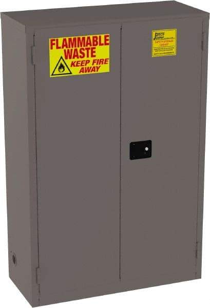 Jamco - 2 Door, 2 Shelf, Yellow Steel Double Wall Safety Cabinet for Flammable and Combustible Liquids - 65" High x 18" Wide x 43" Deep, Manual Closing Door, 3 Point Key Lock, 45 Gal Capacity - Benchmark Tooling