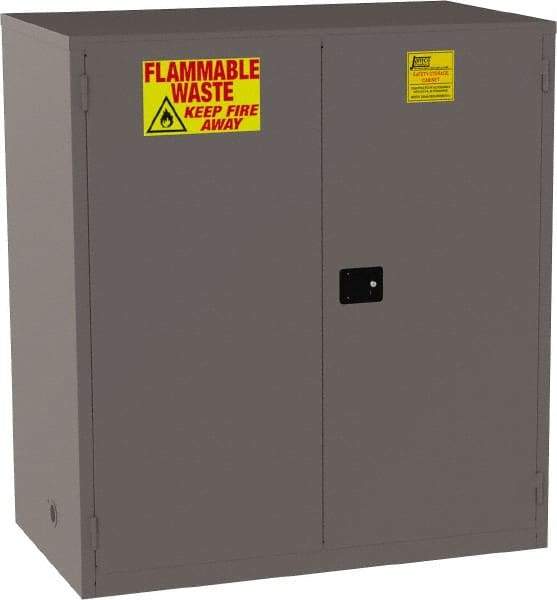 Jamco - 2 Door, 1 Shelf, Yellow Steel Double Wall Safety Cabinet for Flammable and Combustible Liquids - 65" High x 34" Wide x 59" Deep, Manual Closing Door, 3 Point Key Lock, 120 Gal Capacity - Benchmark Tooling