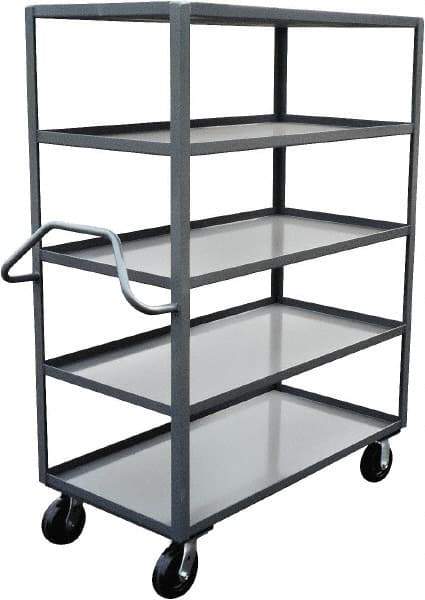 Jamco - 3,000 Lb Capacity, 5 Shelf, Steel Stock Truck - 24" Long x 60" Wide x 68" High, 6" Diam Phenolic Wheels - Benchmark Tooling