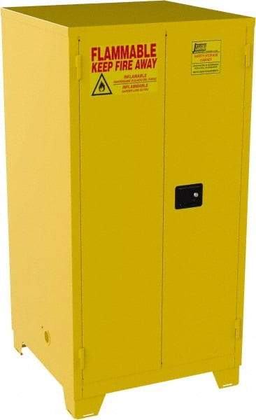 Jamco - 2 Door, 2 Shelf, Yellow Steel Double Wall Safety Cabinet for Flammable and Combustible Liquids - 70" High x 34" Wide x 34" Deep, Self Closing Door, 3 Point Key Lock, 60 Gal Capacity - Benchmark Tooling