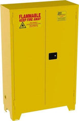 Jamco - 2 Door, 2 Shelf, Yellow Steel Double Wall Safety Cabinet for Flammable and Combustible Liquids - 70" High x 18" Wide x 43" Deep, Self Closing Door, 3 Point Key Lock, 45 Gal Capacity - Benchmark Tooling