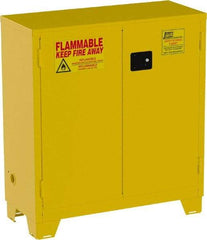 Jamco - 2 Door, 1 Shelf, Yellow Steel Double Wall Safety Cabinet for Flammable and Combustible Liquids - 49" High x 18" Wide x 43" Deep, Self Closing Door, 3 Point Key Lock, 30 Gal Capacity - Benchmark Tooling