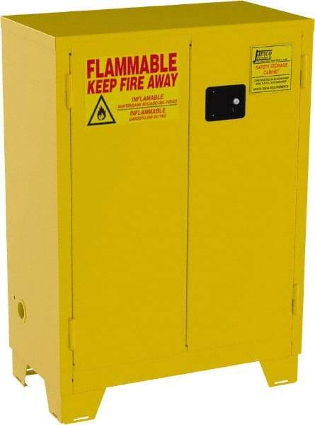 Jamco - 2 Door, 2 Shelf, Yellow Steel Double Wall Safety Cabinet for Flammable and Combustible Liquids - 49" High x 18" Wide x 34" Deep, Self Closing Door, 3 Point Key Lock, 28 Gal Capacity - Benchmark Tooling