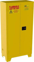 Jamco - 2 Door, 3 Shelf, Yellow Steel Double Wall Safety Cabinet for Flammable and Combustible Liquids - 70" High x 18" Wide x 34" Deep, Manual Closing Door, 3 Point Key Lock, 44 Gal Capacity - Benchmark Tooling