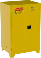 Jamco - 2 Door, 2 Shelf, Yellow Steel Double Wall Safety Cabinet for Flammable and Combustible Liquids - 70" High x 34" Wide x 43" Deep, Manual Closing Door, 3 Point Key Lock, 90 Gal Capacity - Benchmark Tooling