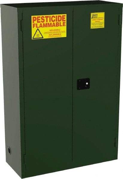 Jamco - 2 Door, 2 Shelf, Green Steel Double Wall Safety Cabinet for Flammable and Combustible Liquids - 44" High x 18" Wide x 43" Deep, Self Closing Door, 3 Point Key Lock, 45 Gal Capacity - Benchmark Tooling