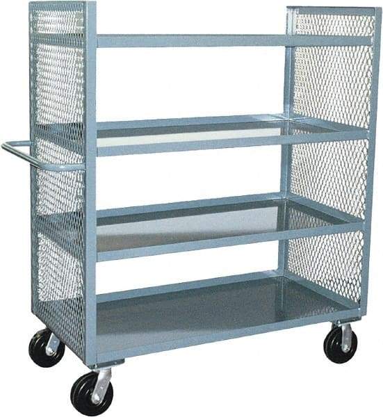 Jamco - 3,000 Lb Capacity, 4 Shelf, 2-Sided Steel Mesh Stock Truck - 30" Long x 48" Wide x 57" High, 6" Diam Phenolic Wheels - Benchmark Tooling