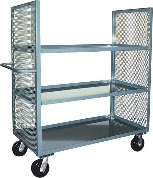 Jamco - 3,000 Lb Capacity, 3 Shelf, 2-Sided Steel Mesh Stock Truck - 24" Long x 36" Wide x 57" High, 6" Diam Phenolic Wheels - Benchmark Tooling