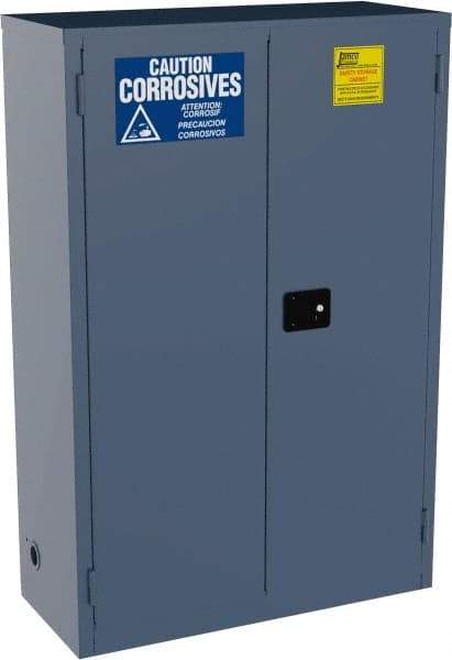 Jamco - 2 Door, 2 Shelf, Blue Steel Double Wall Safety Cabinet for Flammable and Combustible Liquids - 65" High x 18" Wide x 43" Deep, Self Closing Door, 3 Point Key Lock, 45 Gal Capacity - Benchmark Tooling