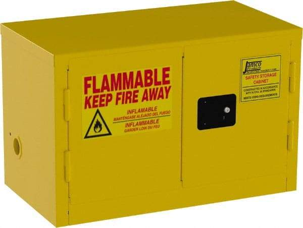 Jamco - 2 Door, Yellow Steel Double Wall Safety Cabinet for Flammable and Combustible Liquids - 22" High x 18" Wide x 34" Deep, Manual Closing Door, 3 Point Key Lock, 11 Gal Capacity - Benchmark Tooling