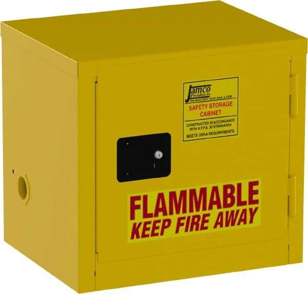 Jamco - 1 Door, Yellow Steel Double Wall Safety Cabinet for Flammable and Combustible Liquids - 22" High x 18" Wide x 23" Deep, Manual Closing Door, 3 Point Key Lock, 6 Gal Capacity - Benchmark Tooling