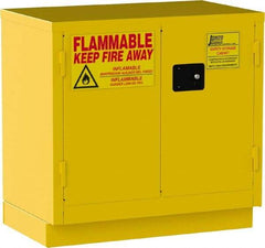 Jamco - 2 Door, 1 Shelf, Yellow Steel Double Wall Safety Cabinet for Flammable and Combustible Liquids - 35" High x 22" Wide x 36" Deep, Manual Closing Door, 3 Point Key Lock, 22 Gal Capacity - Benchmark Tooling