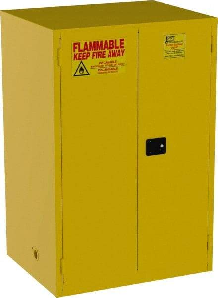 Jamco - 2 Door, 2 Shelf, Yellow Steel Double Wall Safety Cabinet for Flammable and Combustible Liquids - 65" High x 34" Wide x 43" Deep, Self Closing Door, 3 Point Key Lock, 90 Gal Capacity - Benchmark Tooling