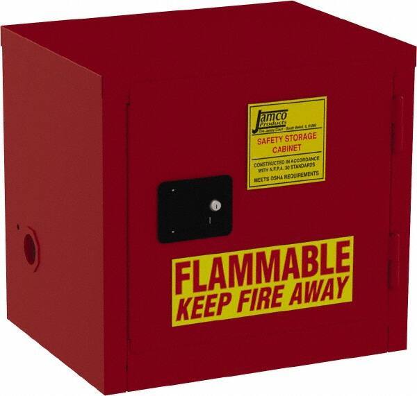 Jamco - 1 Door, 1 Shelf, Red Steel Double Wall Safety Cabinet for Flammable and Combustible Liquids - 22" High x 18" Wide x 23" Deep, Manual Closing Door, 3 Point Key Lock, 12 Gal Capacity - Benchmark Tooling